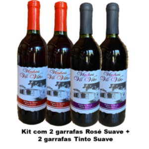 Kit com 2 garrafas Rosé Suave + 2 garrafas Tinto Suave